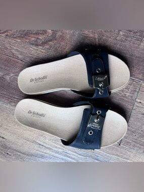 Dr. Scholl’s Life Stride Navy Slip-On Sandals with Decorative Buckle